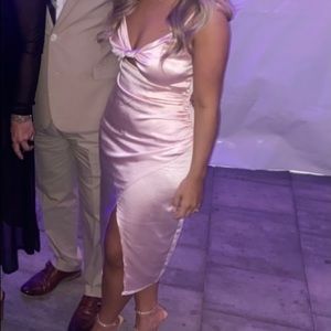 Petal & Pup pink satin cut out midi dress size 4